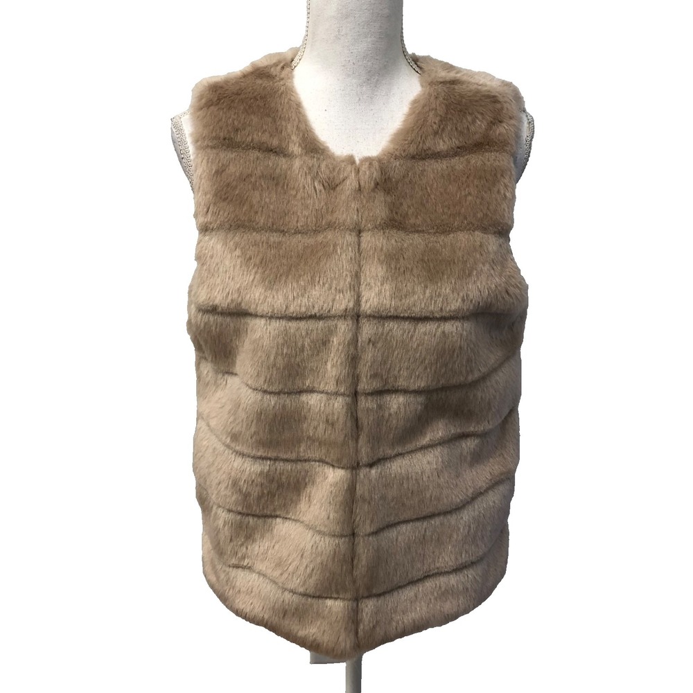 Joie Faux Fur Vest Jacket Womens Small Beige Classic Gorpcore Pockets Urban‎